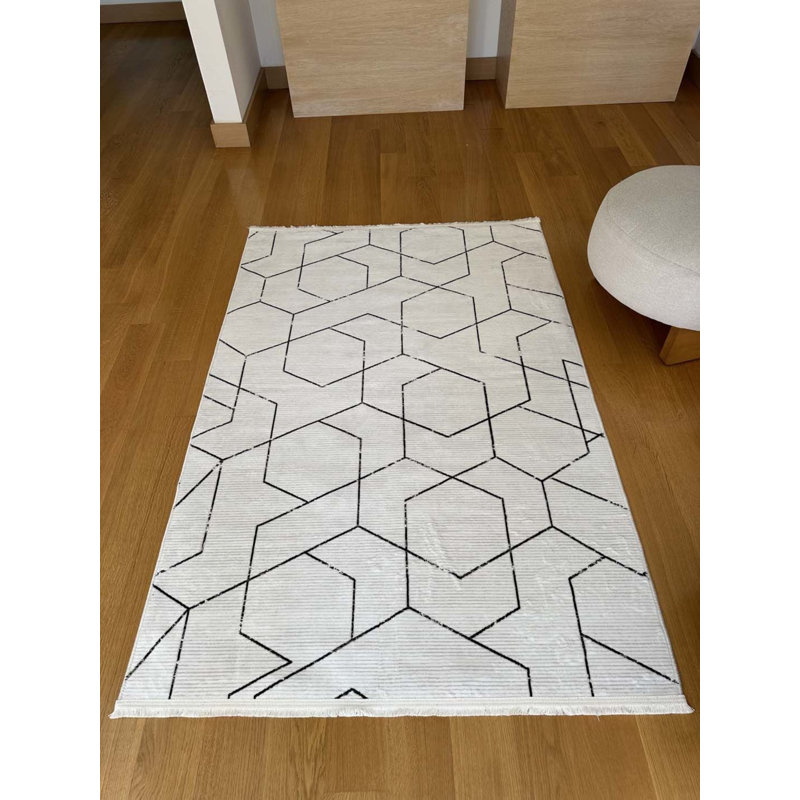 Lanney Performance Cotton Washable Indoor / Outdoor Rug, Rectangle 3'11" x 11'6"