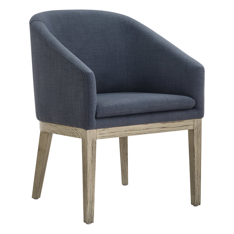 Bethea Rounded Back Dining Chair with Solid Wood Legs, Performance Linen Effie Indigo