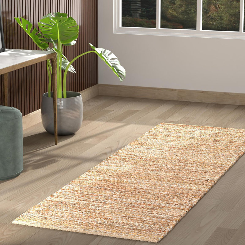 Tapis beige en cuir tressé à la main, Tapis de couloir 2 pi 7 po x 12 pi