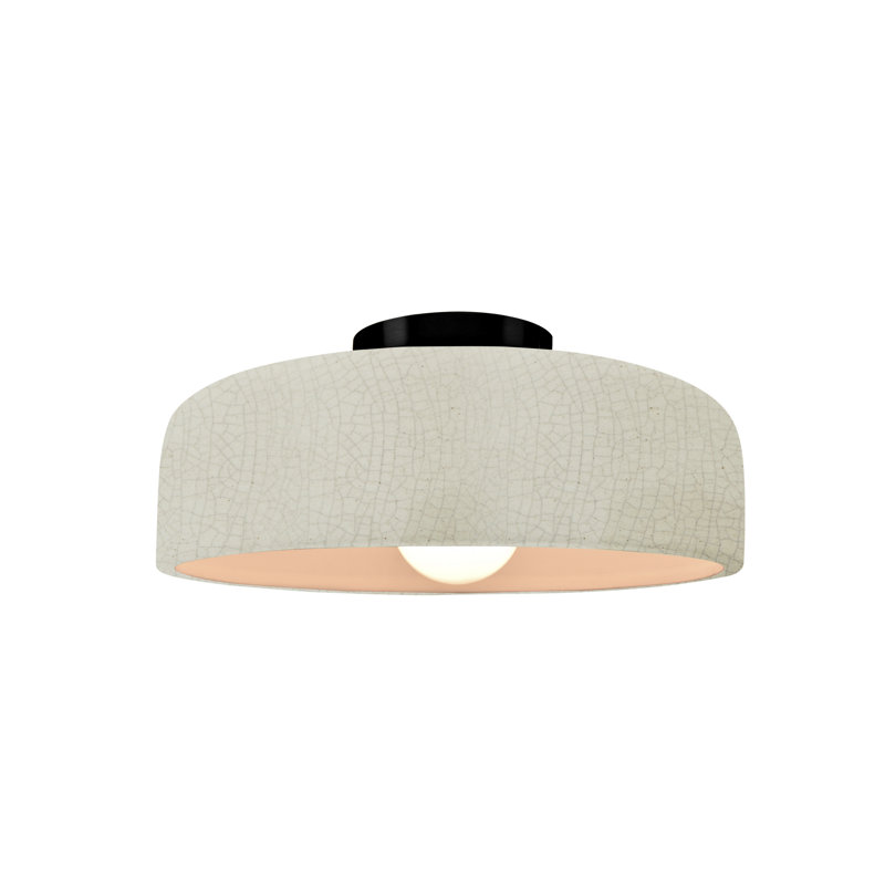 Radiance Ceramic Semi Flush Mount - Replaceable Bulb, White Crackle, Matte Black, 6" H x 10" W x 10" D