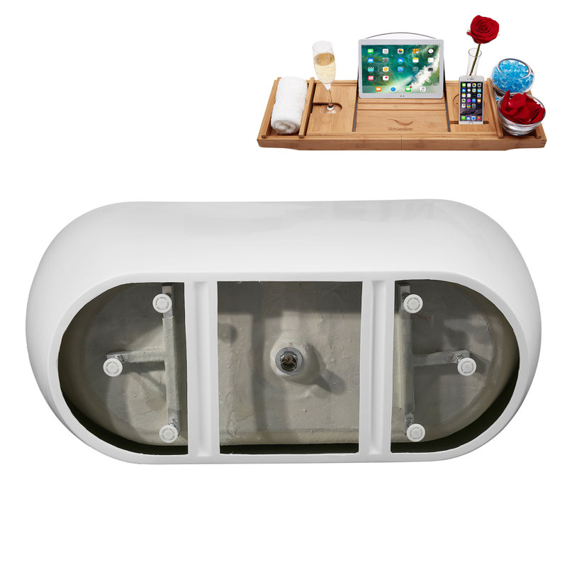 75" Streamline Soaking Freestanding Tub and Tray With Internal Drain, Brushed GunMetal