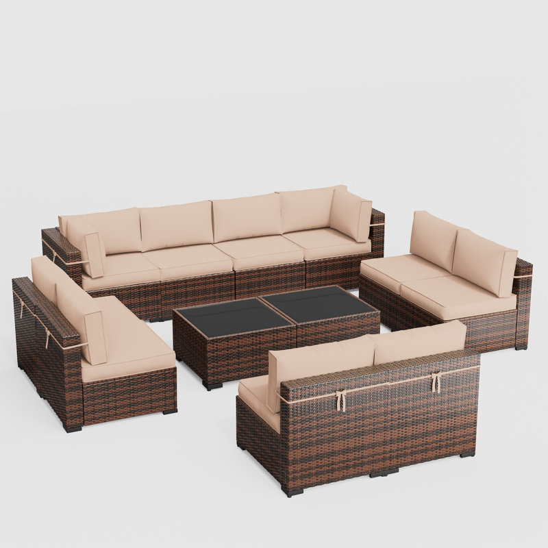 Ensemble de conversation pour 10 personnes avec coussins, Beige