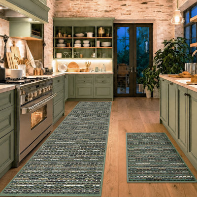 Extra Large Cushioned Striped Kitchen Mat Set