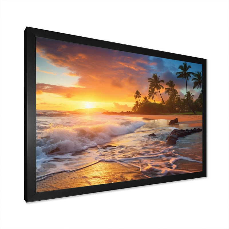 Photo de plage Sunset Serenade X, H 16 po x l 32 po x P 1 po, Cadre simple noir