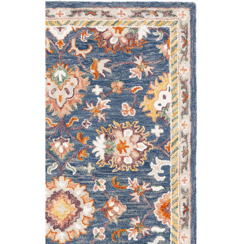 Hand Tufted Wool/Cotton Oriental Rug in White/Brown/Blue, Rectangle 9' x 12'