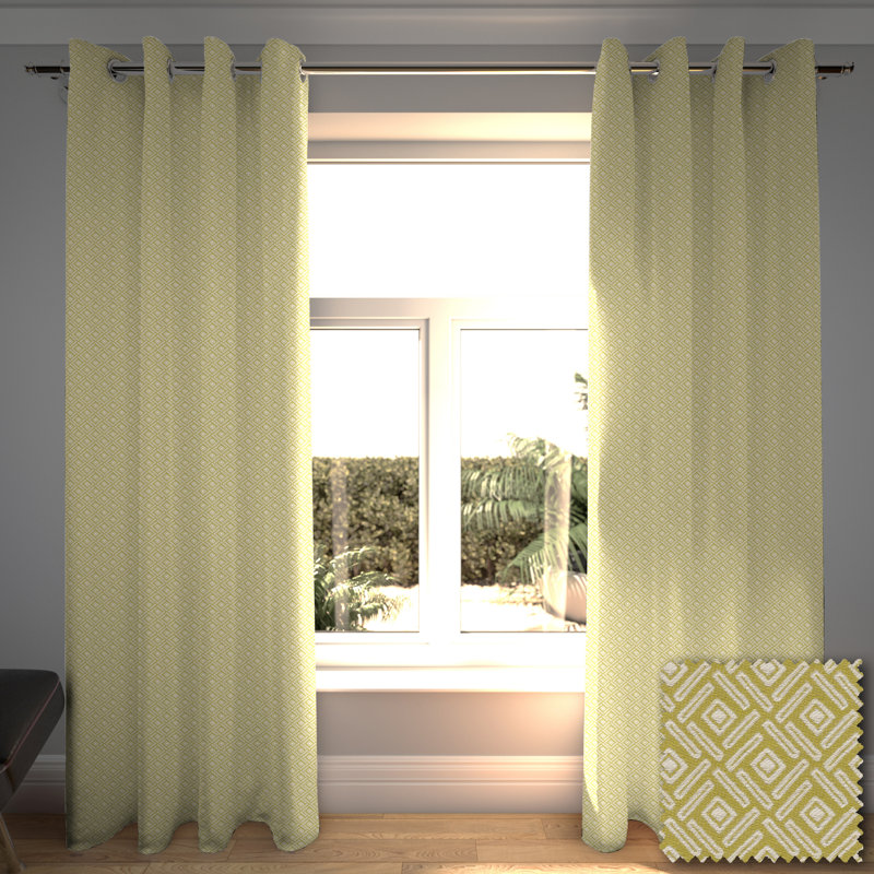 Honig Outdoor Cotton Blackout Curtain Pair, 116 W x 228 D cm, Yellow/Grey