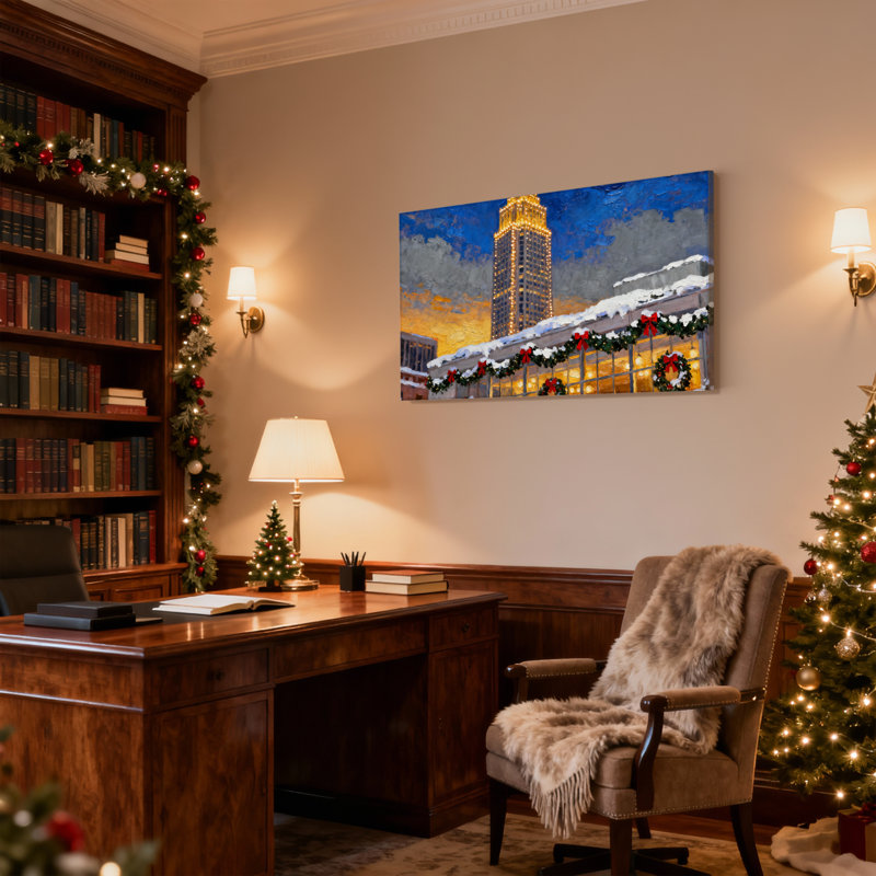 Paysage de Noël de Noël avec toit enneigé et tour, ensemble de 3 impressions murales sur toile, H 12 po x l 18 po