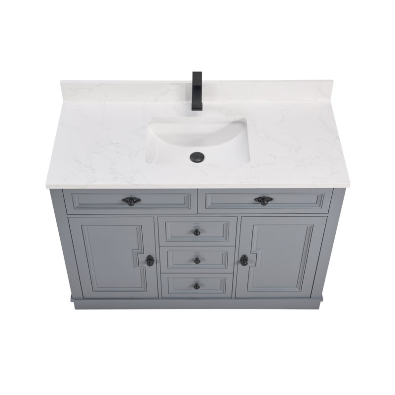48" Solid Wood Sink Vanity  With 1' Artificial Stone Top, Black, Cadet
