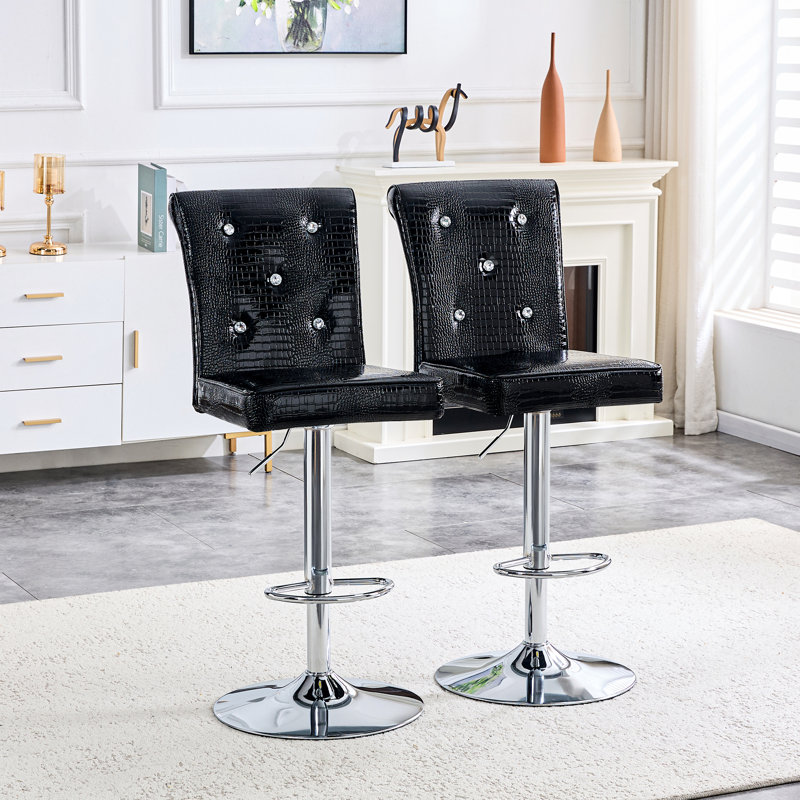 Élégants tabourets de bar noirs en cuir de PVC avec motif en cristal rétro pour la salle à manger