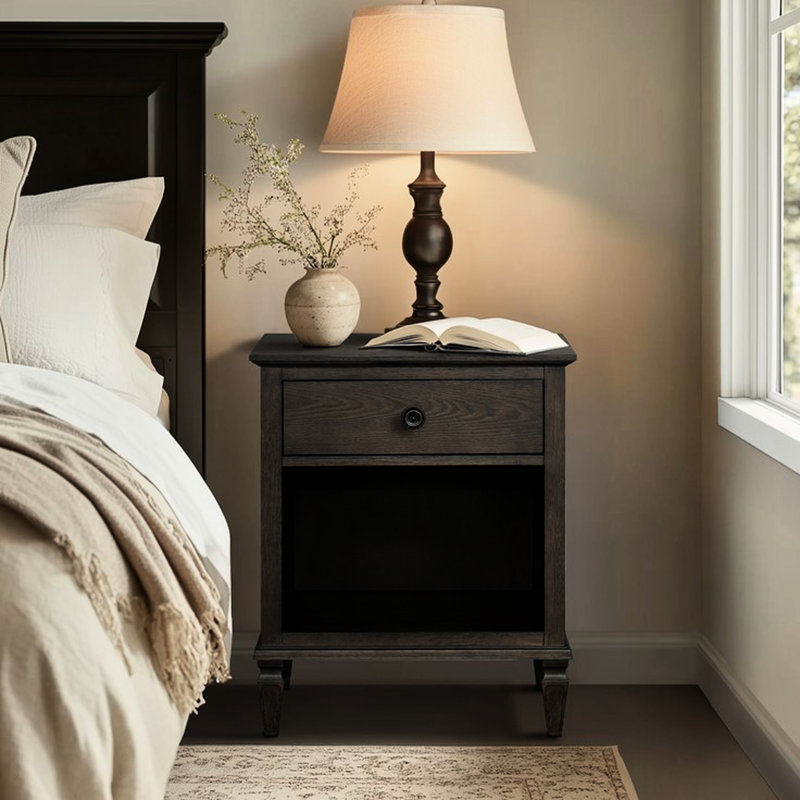 Table de chevet avec rangement pour la chambre à coucher en bois brun antique antique | Idée de cadeau
