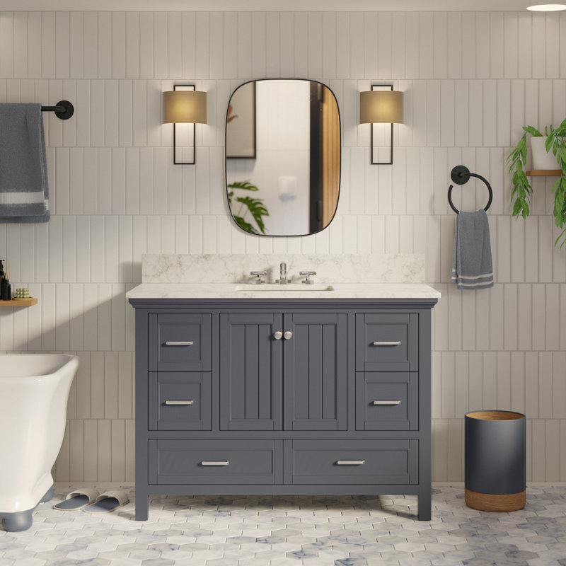 48'' Single Bathroom Vanity with Carrara Marble Top, Marine Gray