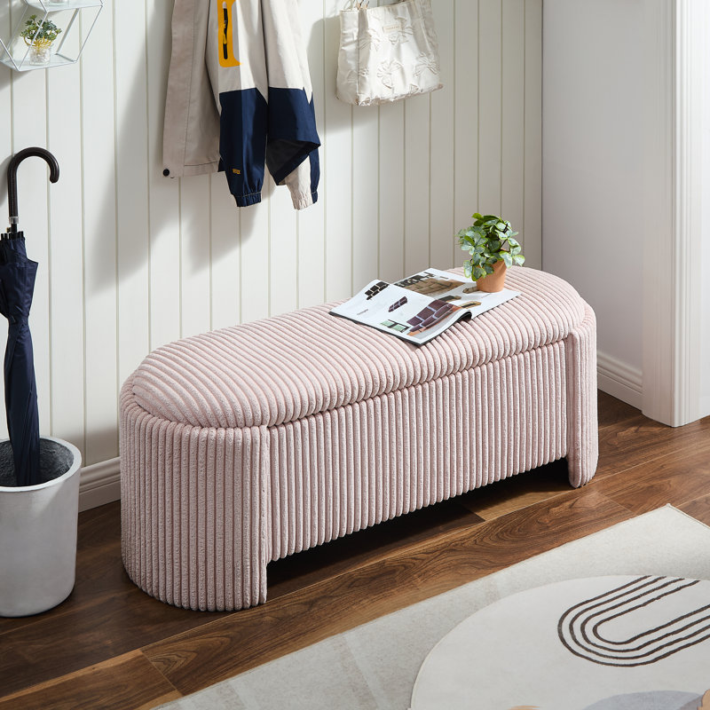 Pink Corduroy Upholstered Oval Storage Bench