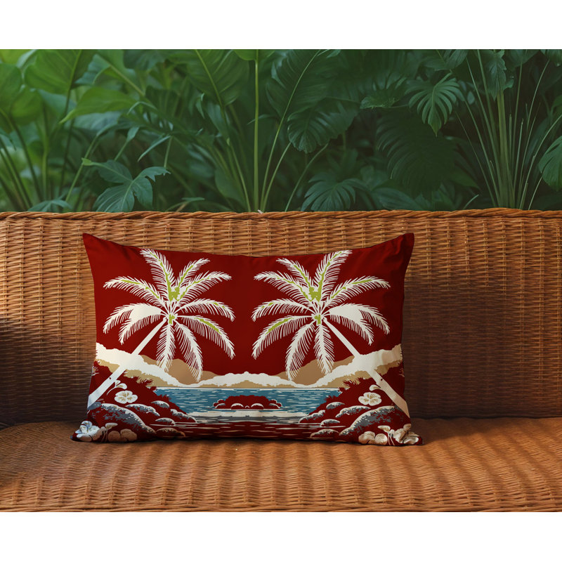 Oreiller rectangulaire réversible intérieur / extérieur Groove Palm, Rectangle H 18 po x l 25 po, Rouge