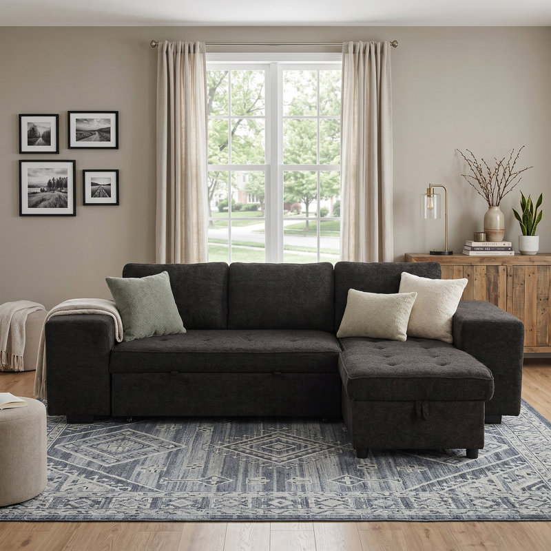 Canapé modulaire réversible en L 104,5 po Chenille gris anthracite, Gris anthracite