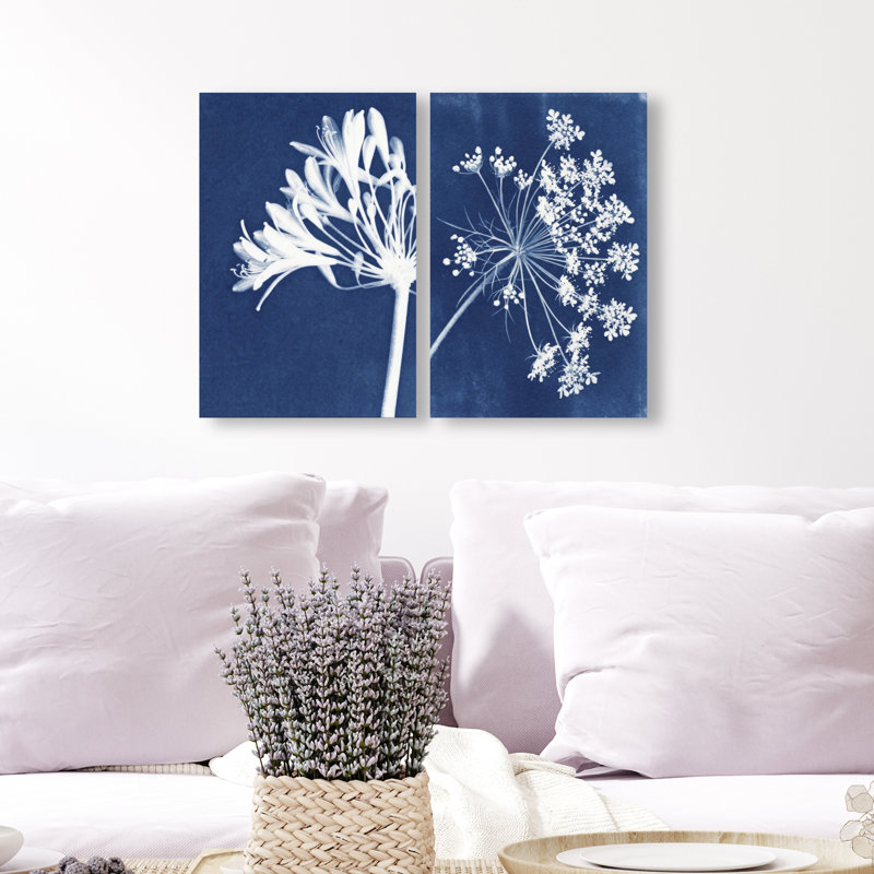 Cyan Flowers Set Set by Oliver Gal, 10"H x 15"W, Gallery Wrapped