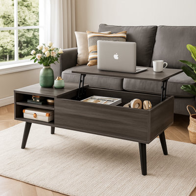 Eoghan Lift Top Coffee Table with Storage, Modern Coffee Tables with Adjustable Shelf, Square Wood Coffee Table for Living Room