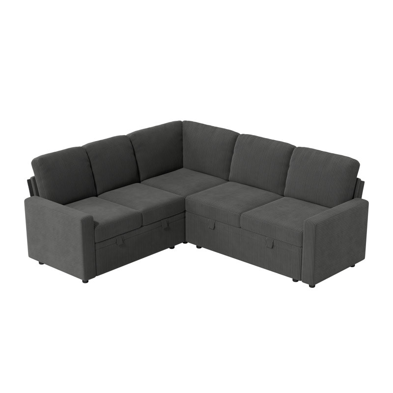 Brynli 80" Pull Out Convertible Sleeper Sectional Sofa With Storage Chaise, Gray Polyester