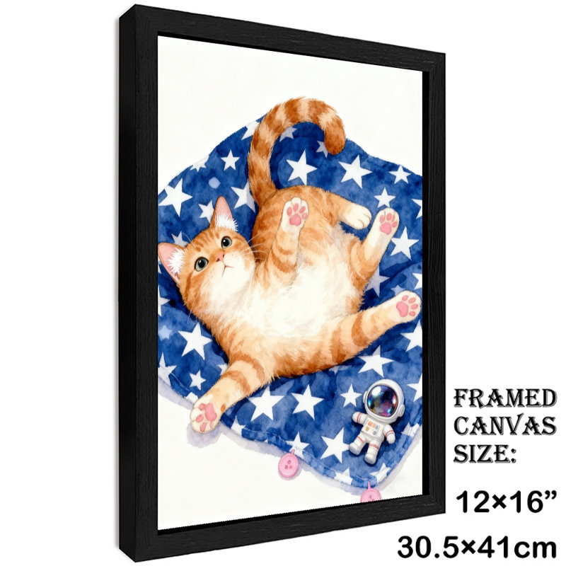 Art encadré noir, le chat mignon allongé sur la couverture de pique-nique, reproductions d'art encadrées de style rétro