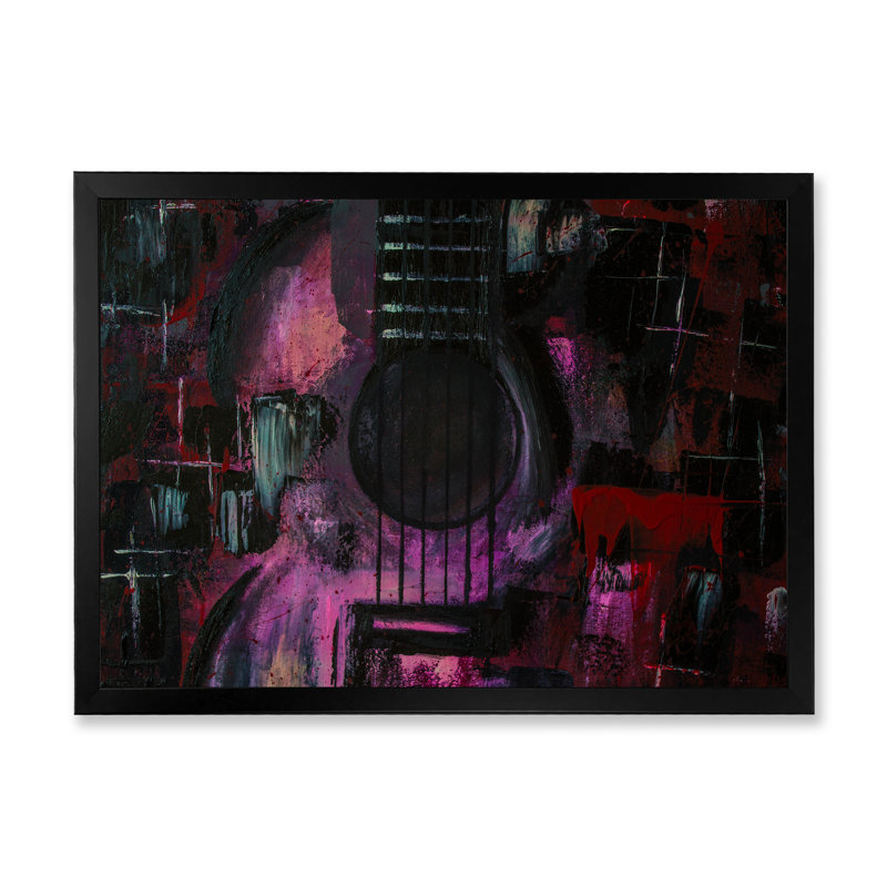 «Purple Music Guitare Ii», reproduction d'art sur toile moderne, H 34 po x l 44 po x P 1,5 po, Cadre noir