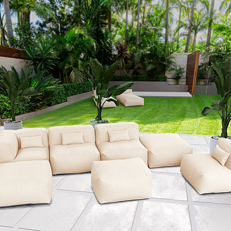 Khallid 4 - Person Modular Patio Conversation Set with Cushions, Light Beige