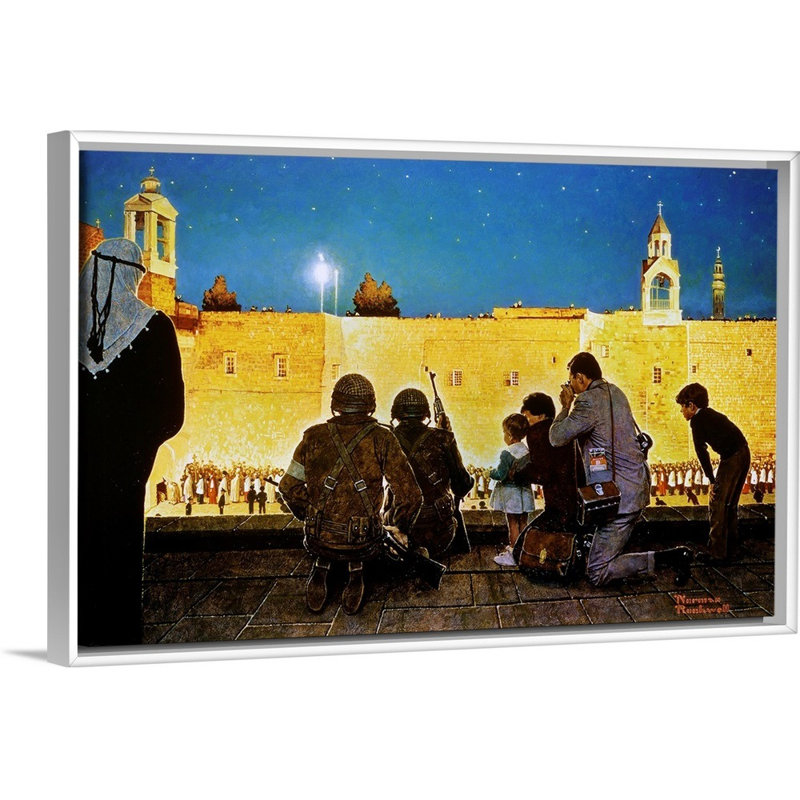 «Norman Rockwell Christmas Eve In Bethlehem», art mural sur toile, H 22 po x l 32 po x P 1,75 po, Cadre flottant blanc