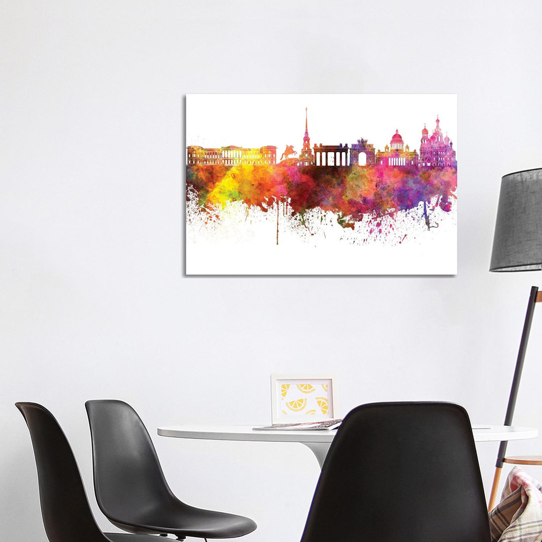 Sankt Petersburg Skyline in Aquarell von Paul Rommer - Galerie-verpackte Leinwand Giclée