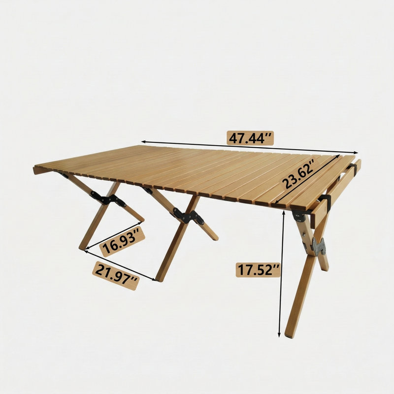 Table de salle à manger portable multifonctionnelle en bois avec un design pliable. Finition dans un ton de bois naturel. Convient à une utilisation intérieure et extérieure.