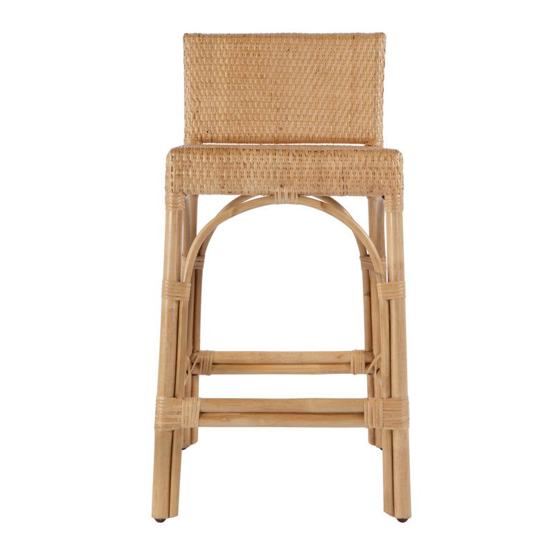 Serienna Blue & White Rattan Low Back Counter Stool, Natural, Counter Stool (24" Seat Heigh)t
