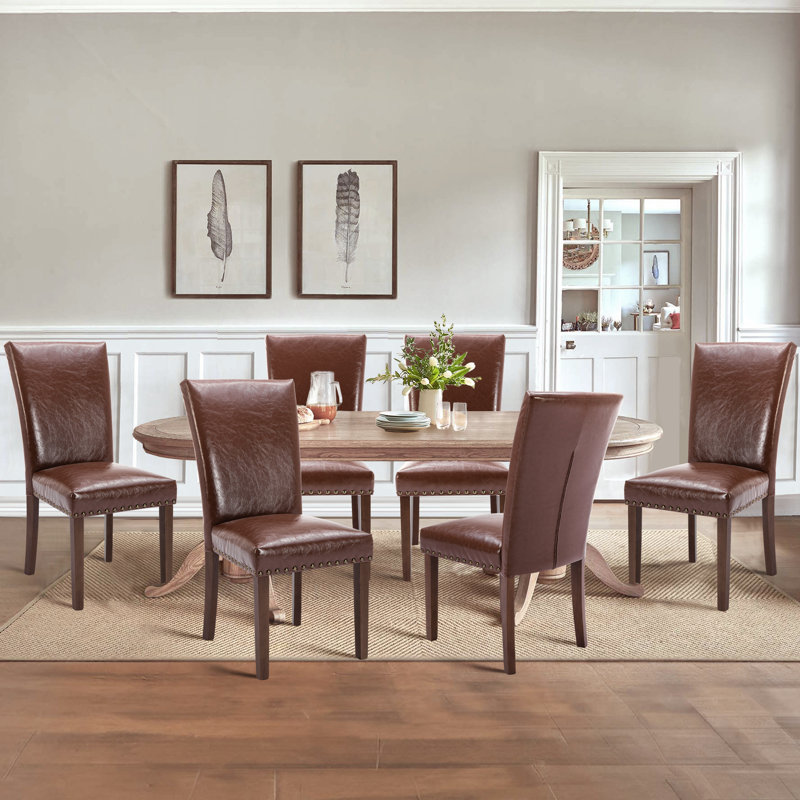 Modern Nailhead Trim Dining Chairs, Upholstered Parsons Side Chairs, Light Brown