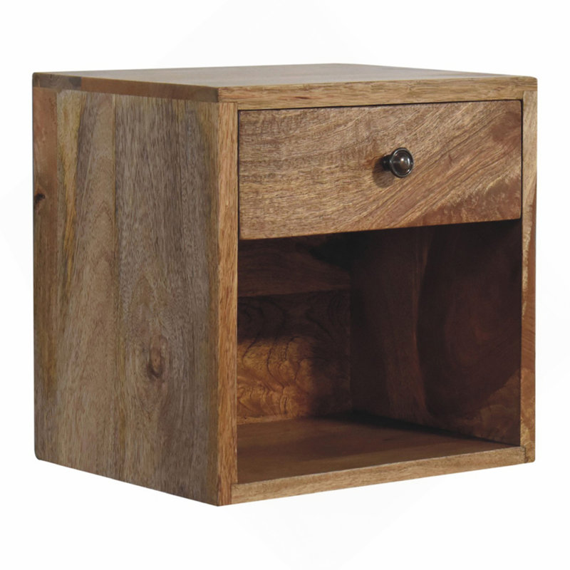 Solid wood Floating Mini Classic Bedside, Wall-mounted, 1-Drawer, 1 Open Slot, Light Brown