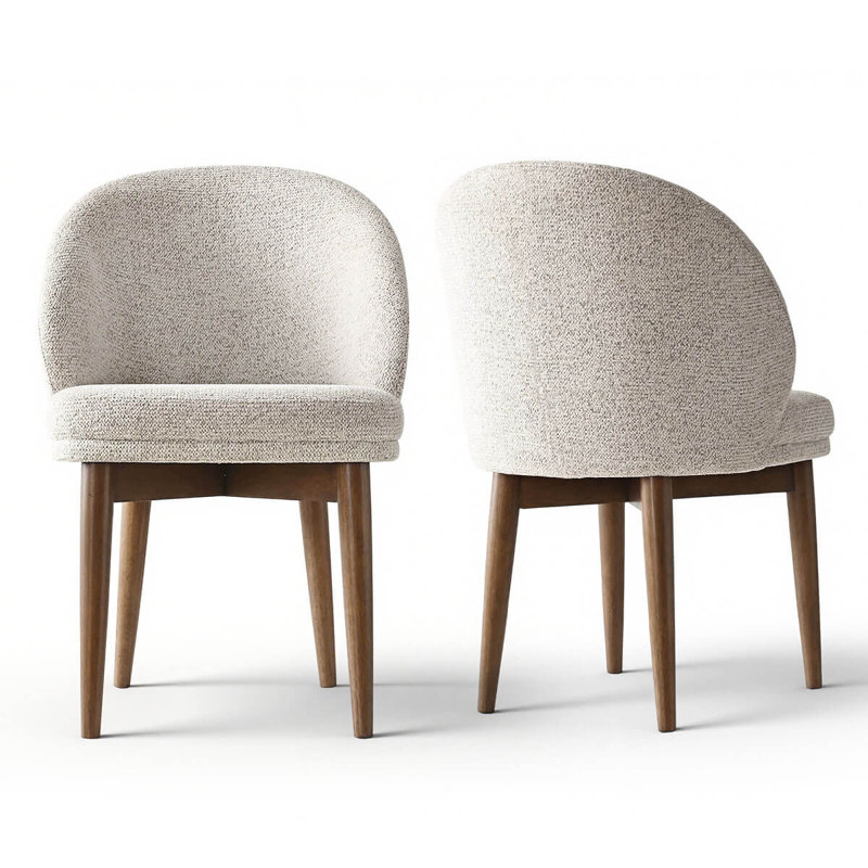 Upholstered Barrel Dining Chairs, Beige/Walnut
