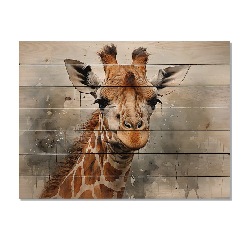 Girafe, portrait élégant sur bois, H 10 po x l 20 po x P 0,78 po