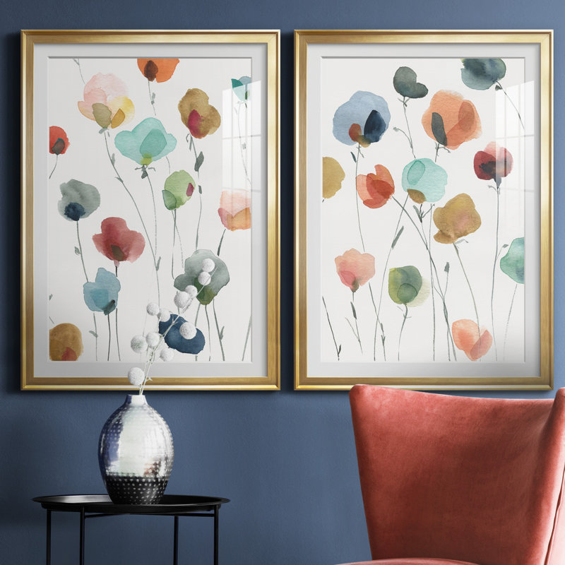«Lollipop Garden I», ensemble de 2 impressions, Impression encadrée avec passe-partout, H 26,5 po x l 73 po, Doré