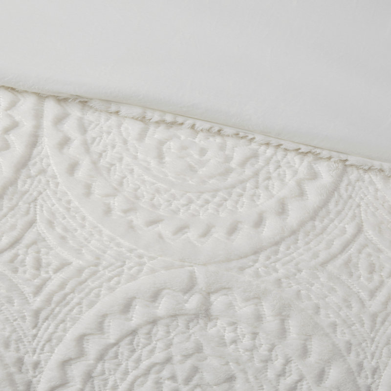 Ensemble d'édredon en fausse fourrure Arya, Édredon pour lit simple + 1 taie décorative stan, Ivoire