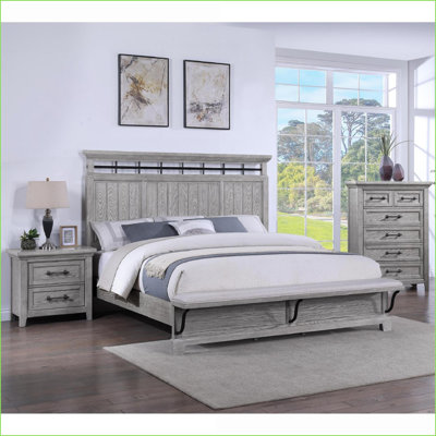 Light Gray Transitional 2-Drawer Solid Wood Nightstand for Bedroom