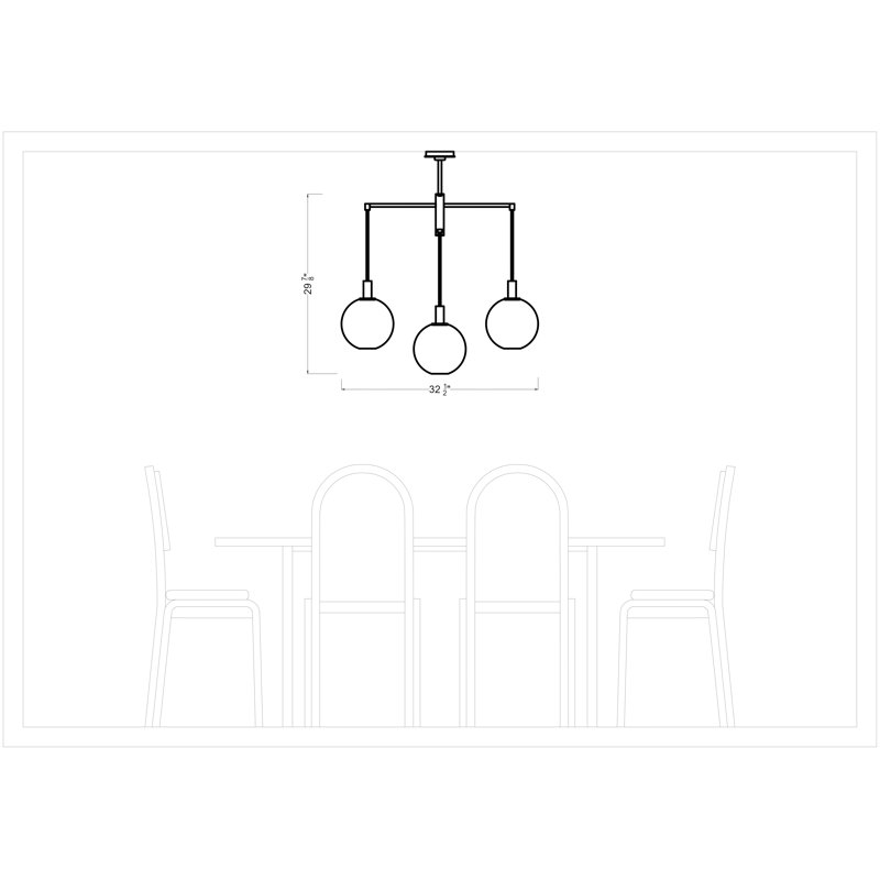 6-Light Chandelier, 29.875" H x 32.5" W x 32.5" D, Aged Iron, 4 Lights