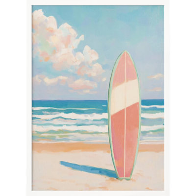 «Sea Beach Surfboard», art mural texturé encadré