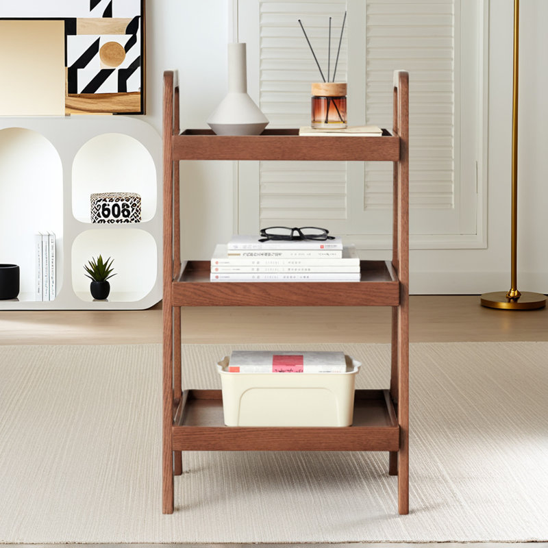 3 Tiered Solid Wood Ladder Storage Bookcase, Walnut