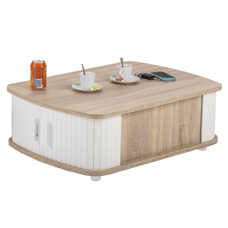 Block Coffee Table with Storage, White, Oak