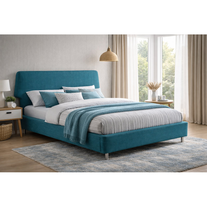 Fombellida Upholstered Bed, Double (4'6), Blue