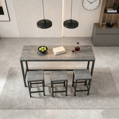 Long Dining Table Set with 3 Stools