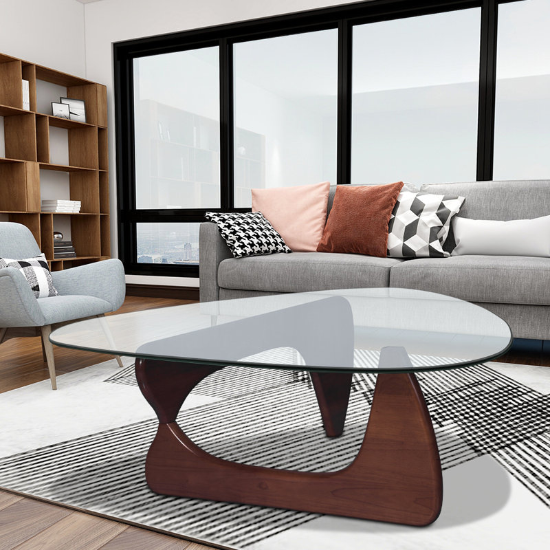Carmila Glass Top Coffee Table, Dark Brown