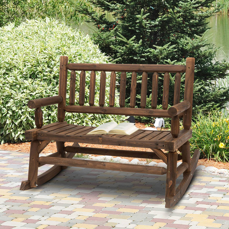 Chaise berçante en bois 2 personnes, Brun