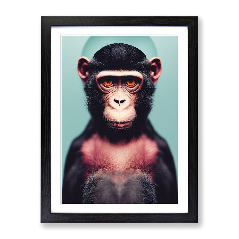Remarkable Monkey - Wall Art, Black Framed, 66cm H x 48cm W, White