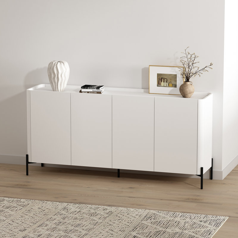 Buffet moderne de 67 po avec 4 tablettes réglables blanches Abbey, Blanc