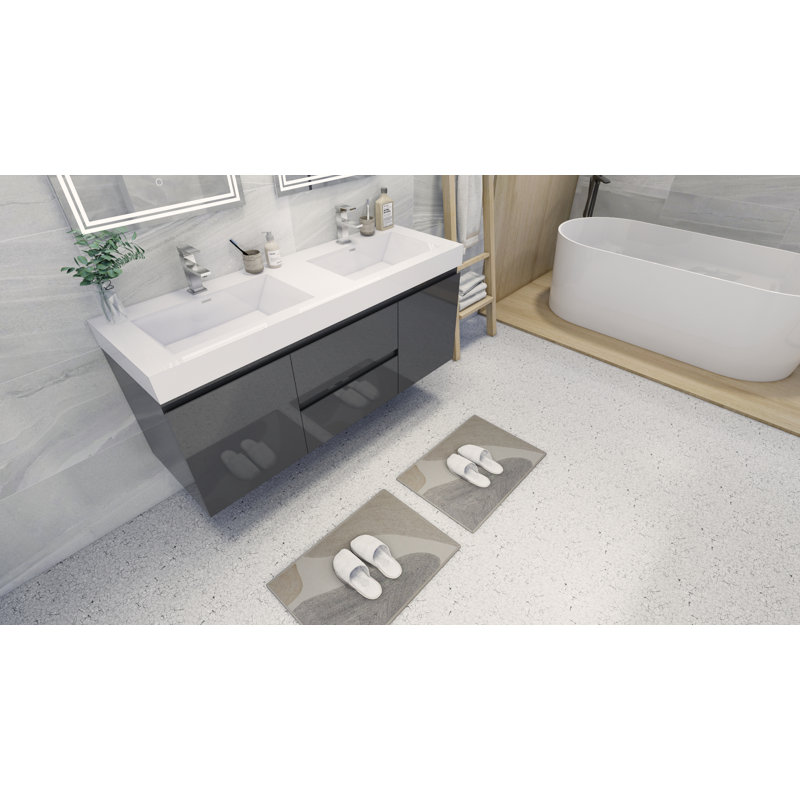 Mitul 58.75'' Double Bathroom Vanity with Acrylic Top, High Gloss Gray