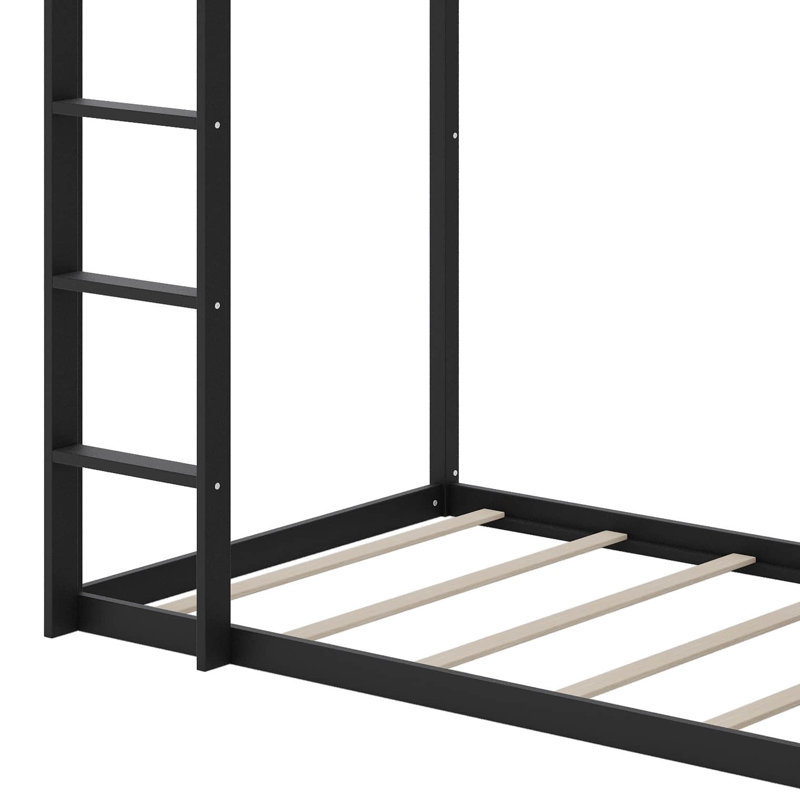 Lit superposé en bois avec garde-robe intégrée et 4 tiroirs de rangement, bande lumineuse intégrée et panneau perforé, Black