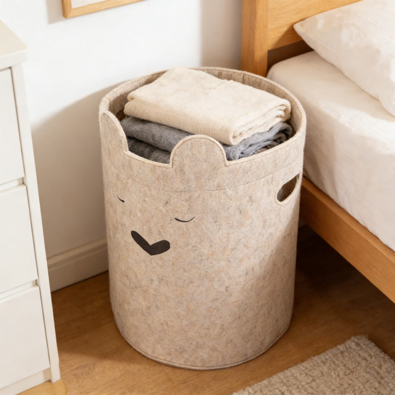 Panier à linge en feutre Baby Bear | Panier de rangement pliable pour chambre de bébé et maison | Léger avec poignées flexibles | Conception en feutre doux et sécuritaire