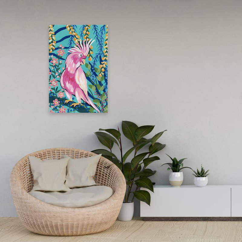 Cacatoès contemporain et BCBG, H 24 po x l 16 po