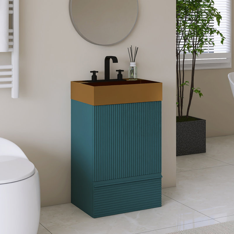 20'' Freestanding Single Bathroom Vanity With 304 Stainless Steel Top with Drain, Green